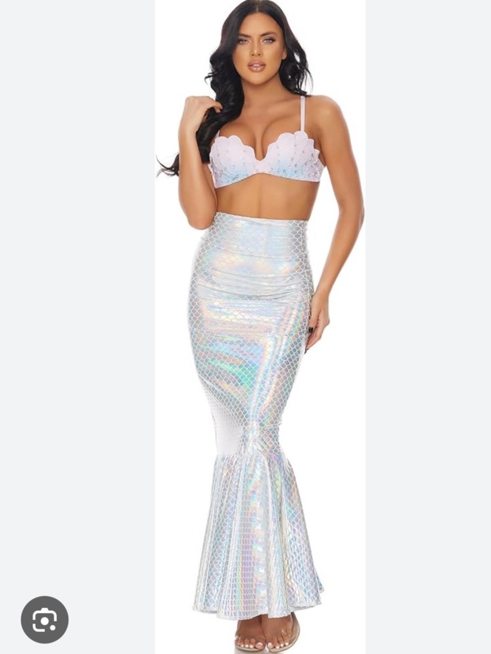 Iridescent Mermaid Skirt and Shell Bralette Set - White